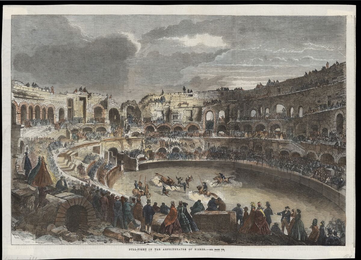 Bull-fight in the amphitheatre of Nismes / D'après un dessin de M. Révoil