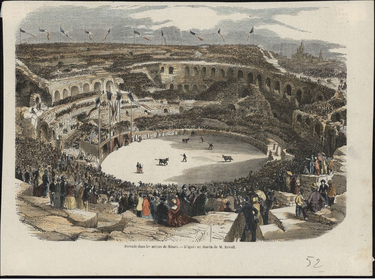 Ferrade dans les arènes de Nîmes / D'après un dessin de M. Révoil