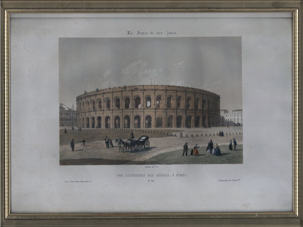 Vue extérieure des arènes. Á Nîmes / Asselineau del et Lith.