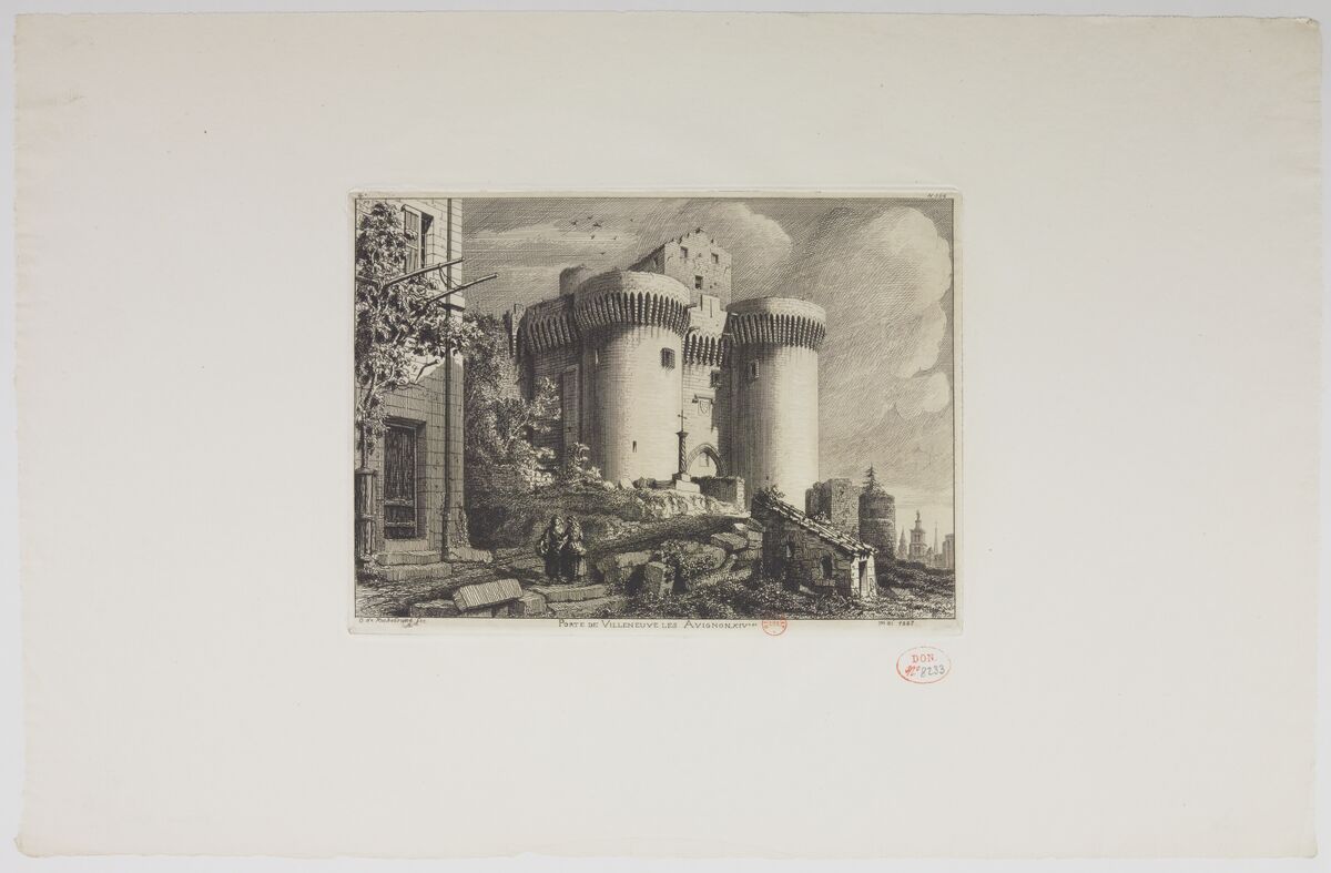 Porte de Villeneuve les Avignon [sic] XIVe s[iècl]e : [estampe] ([2e état, eau-forte, pointe sèche et roulette]) / O de Rochebrune. fec mai 1887