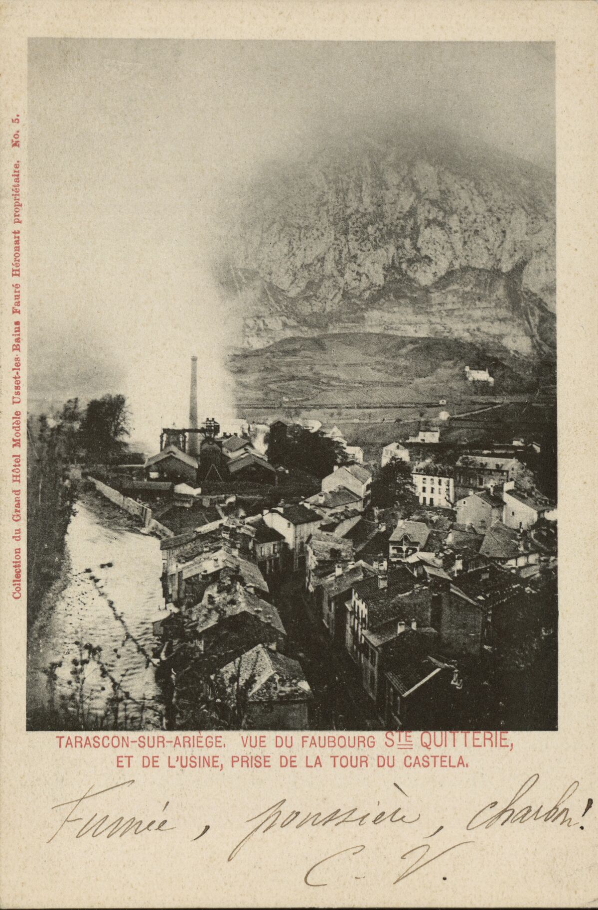Tarascon-sur-Ariège: vue du faubourg Ste Quitterie, et de l'usine, prise de la tour du Castela