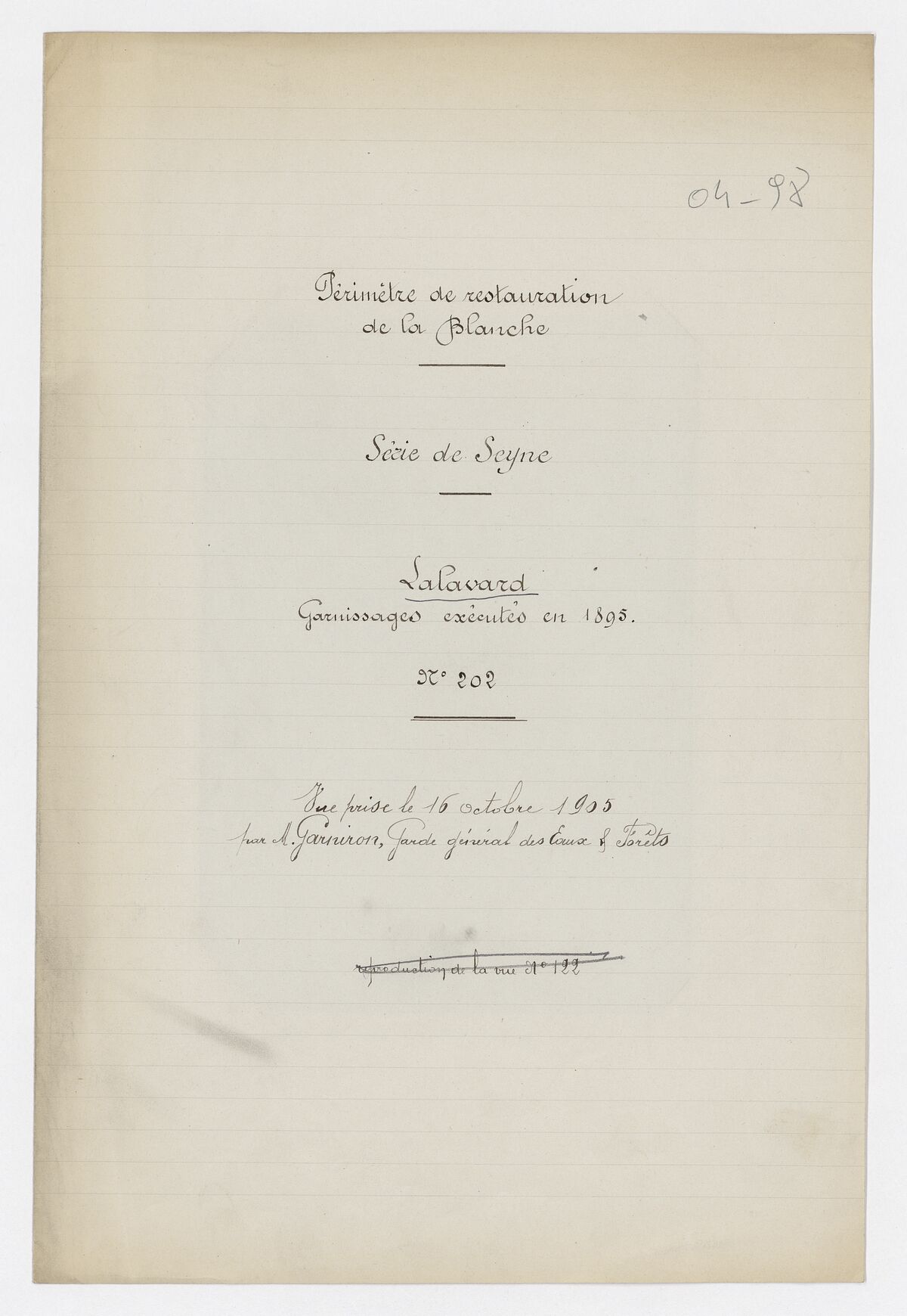 Lalavard, garnissages executés en 1895 / Garniron