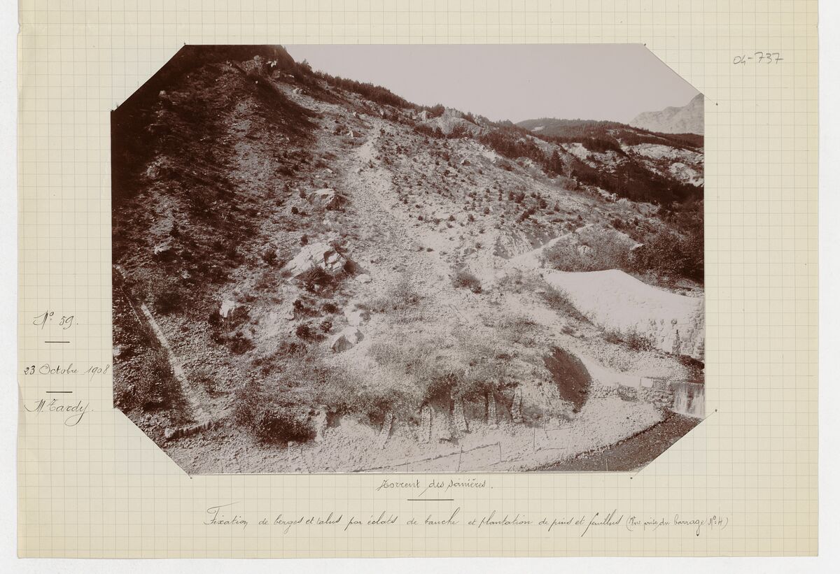 Torrent des Sanières (fixation des berges et talus par éclats de bauche et plantation de pins et feuillus) / Tardy