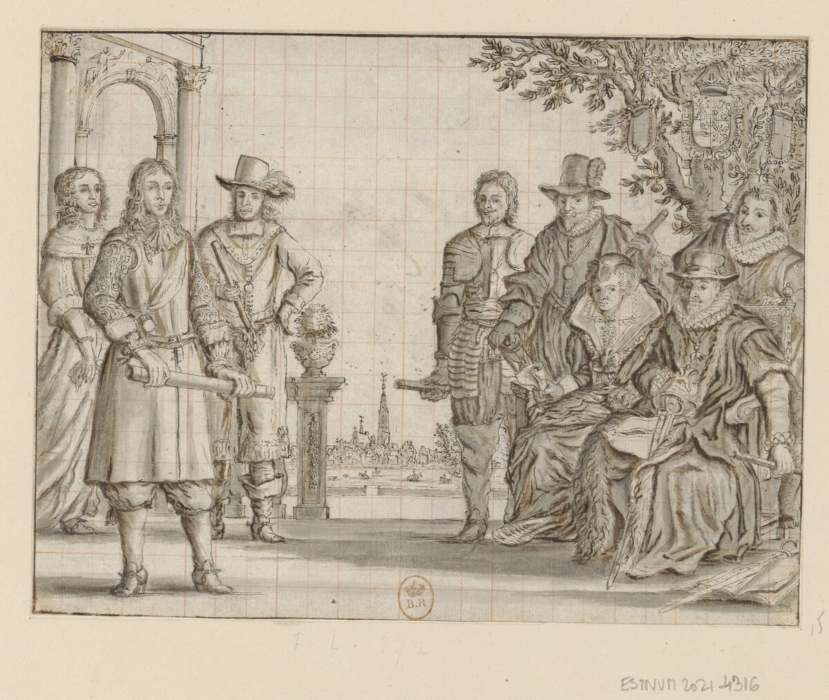 [Tableau commémoratif sur la famille des prince d'Orange] : [dessin] / [anonyme hollandais, XVIIe siècle]