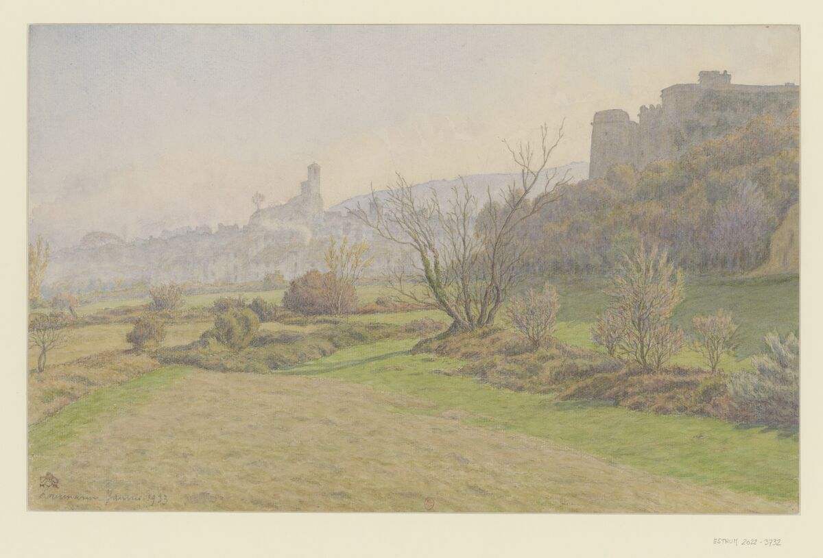 Lourmarin, brume matinale à Lourmarin : [dessin] / HR [Henri Rivière] [monogr.]