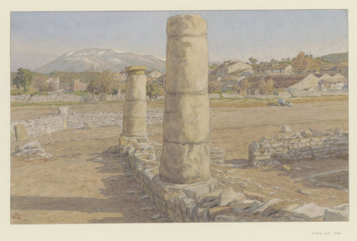 Vaison, les ruines romaines et le Ventoux : [dessin] / HR [Henri Rivière] [monogr.]