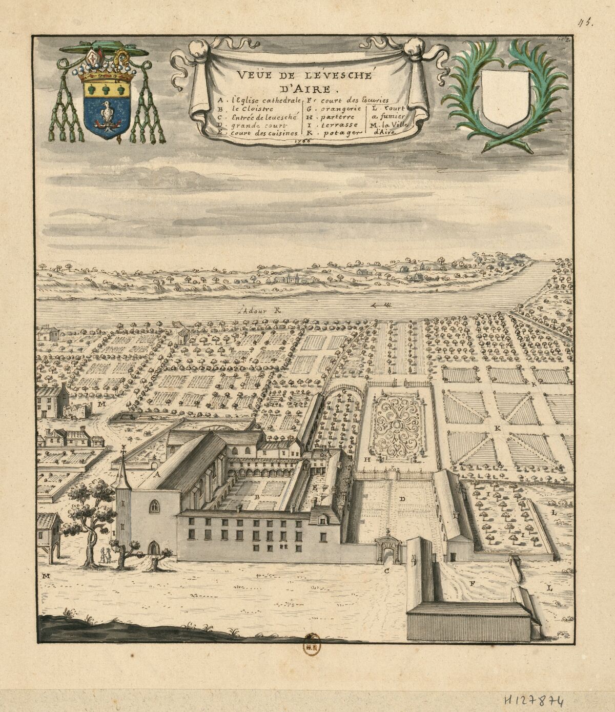 Veüe de l'Evesché d'Aire // 1706 : [dessin] / [Louis Boudan?]