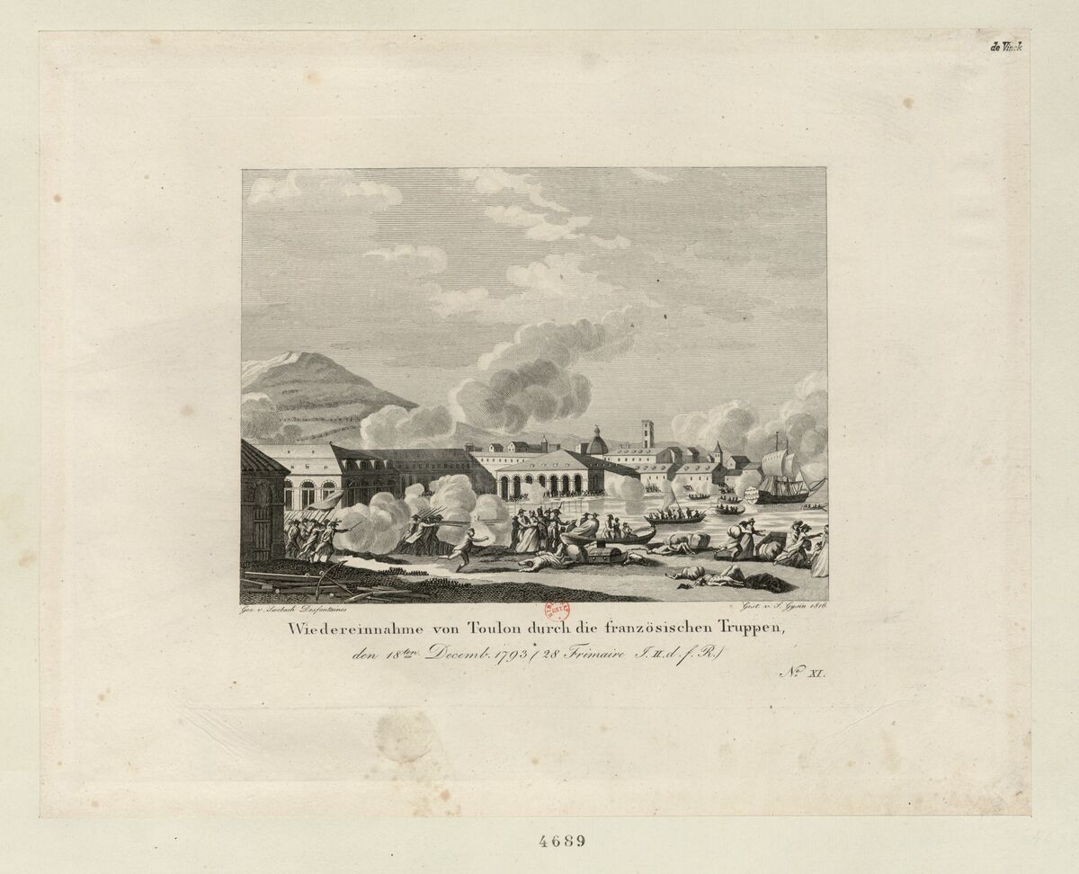 Wiedereinnahme von Toulon durch die französischen Truppen : den 18 ten Decemb. 1793... : [estampe] / gez v. Schwebach Desfontaines ; gest. v. S. Gysin 1816