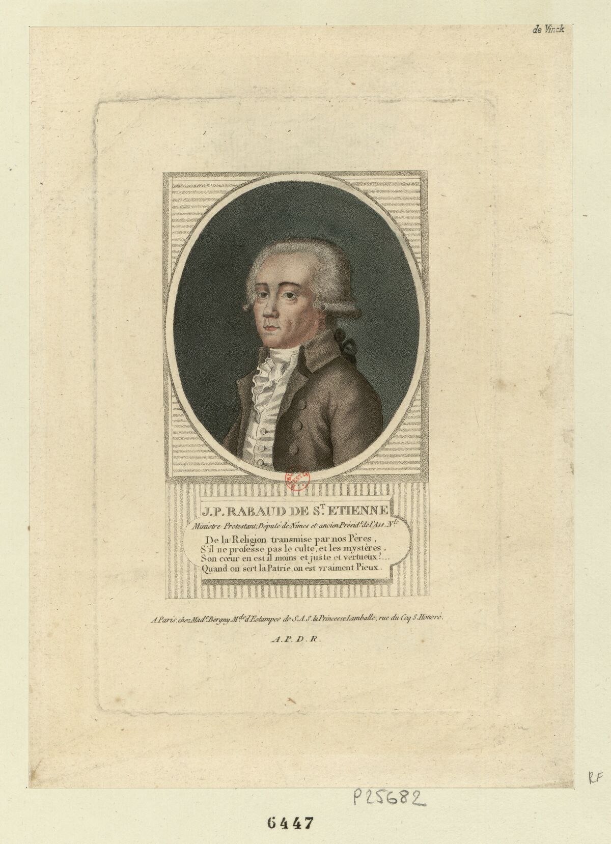 J. P. Rabaud de St Etienne : ministre protestant, député de Nîmes et ancien présidt de l'Ass. n.le : [estampe] / [non identifié]