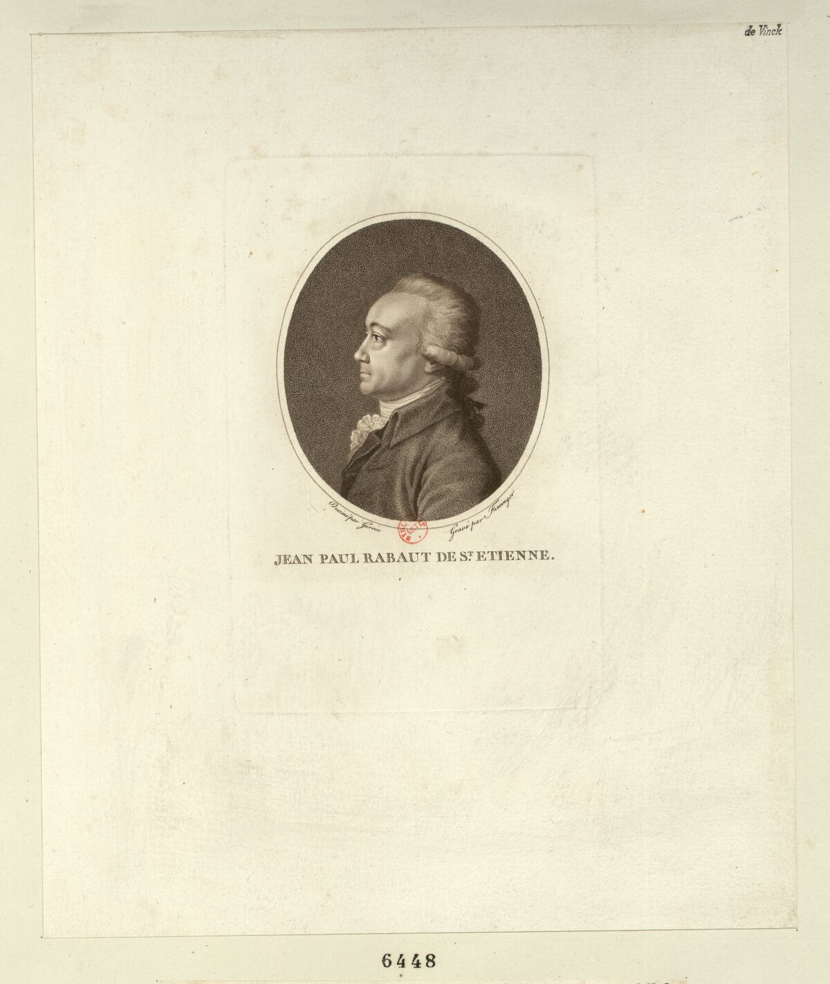 Jean Paul Rabaut de St Etienne : député de la sénéchaussée de Nimes et Baucaire à l'Assemblée nationale en 1789, elu président le 13 mars 1790 : [estampe] / dessiné par Guerin ; gravé par Fiesinger