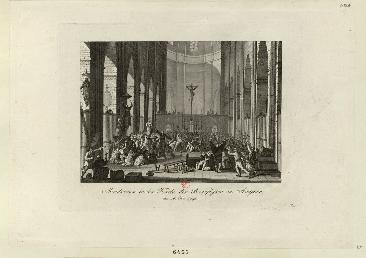 Mordscenen in der Kirche der Baarfüsser zu Avignon : den 16. Oct. 1791 : [estampe] / [non identifié]