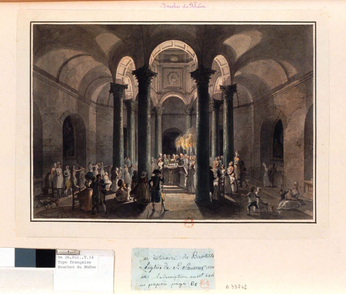 Vue intérieure du Baptistère [de] léglise de S. Sauveur ... : [dessin] / meunier f. a aix 1792