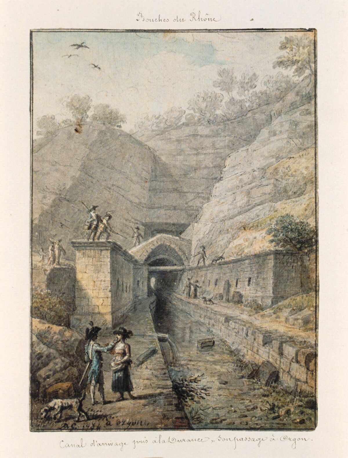 A Orgon. Canal d'arrosage, prise à la durance passant à Orgon, et traversant la Montagne percée à aix en provence : [dessin] / P. G. [Paul Grégoire]