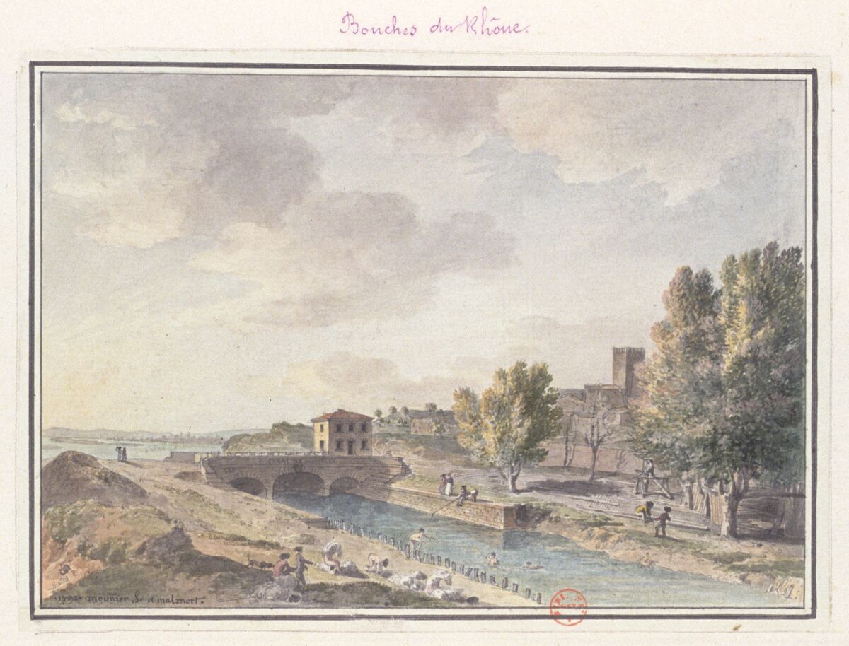 (1re) vue de la prise du Canal D'arrosage appelle cidevant de boisgelin et actuellement des petites alpes ... : [dessin] / 1792 meunier f. a malmort