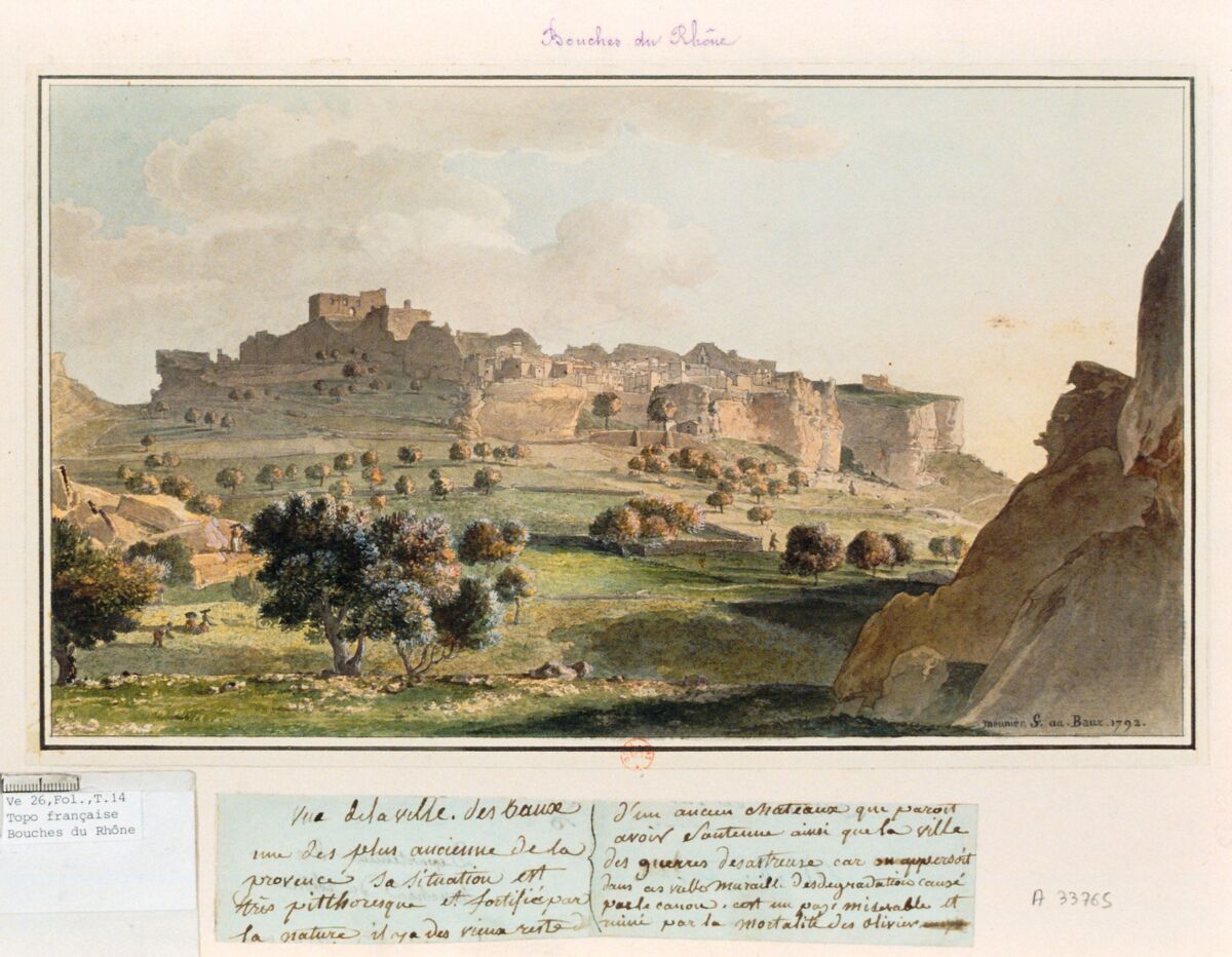 Vue de la ville des Baux ... : [dessin] / meunier f. aux Baux 1792