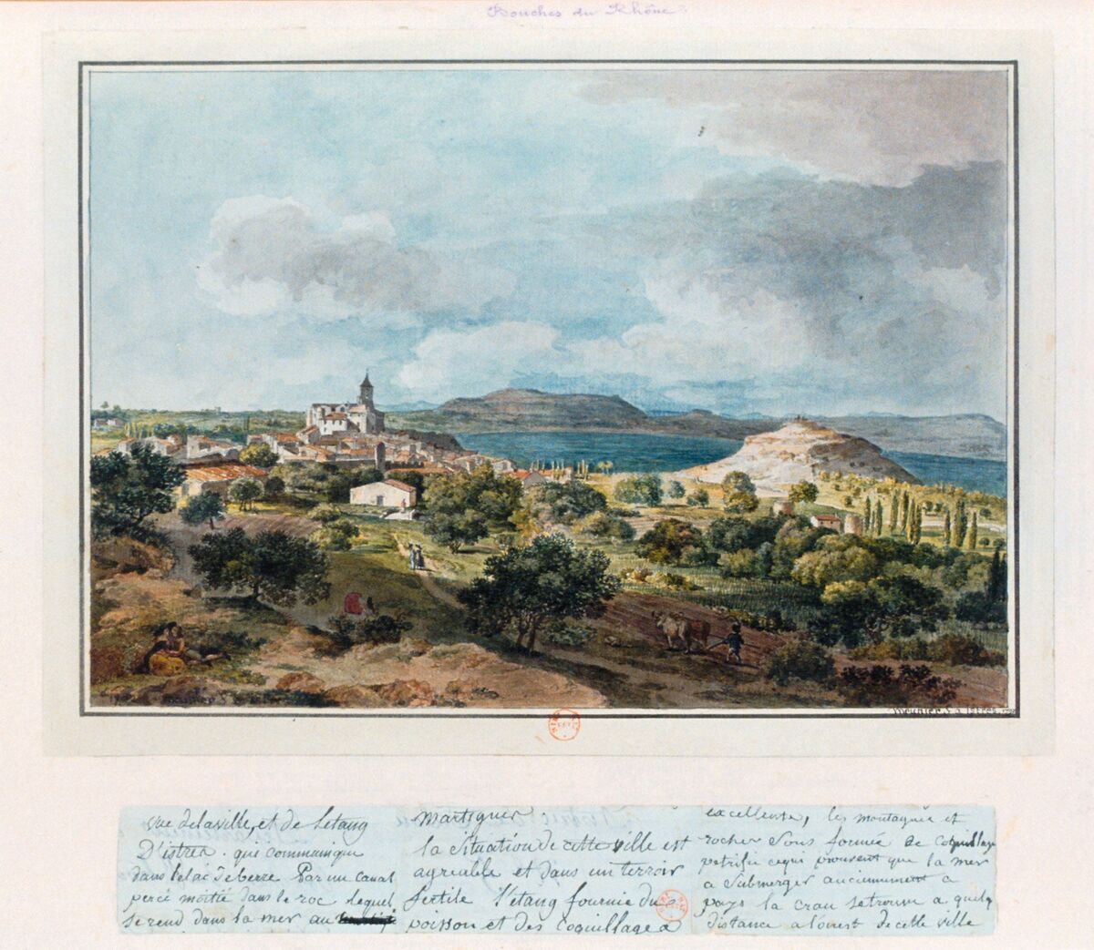 Vue de la ville, et de Letang D'istres ... : [dessin] / meunier f. a istres 1792