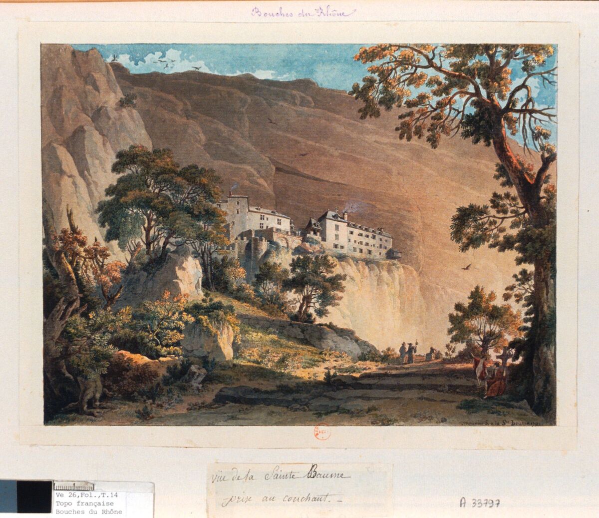 Vüe de la Sainte Baume prise au couchant : [dessin] / meunier f. a la S.te baume 1792