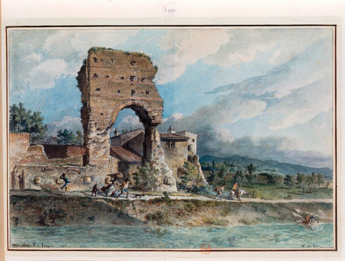 D.T du Var. Description de l'arc dorée de Frejus. Vüe Prise au midy : [dessin] / meunier f. a frejus 1793