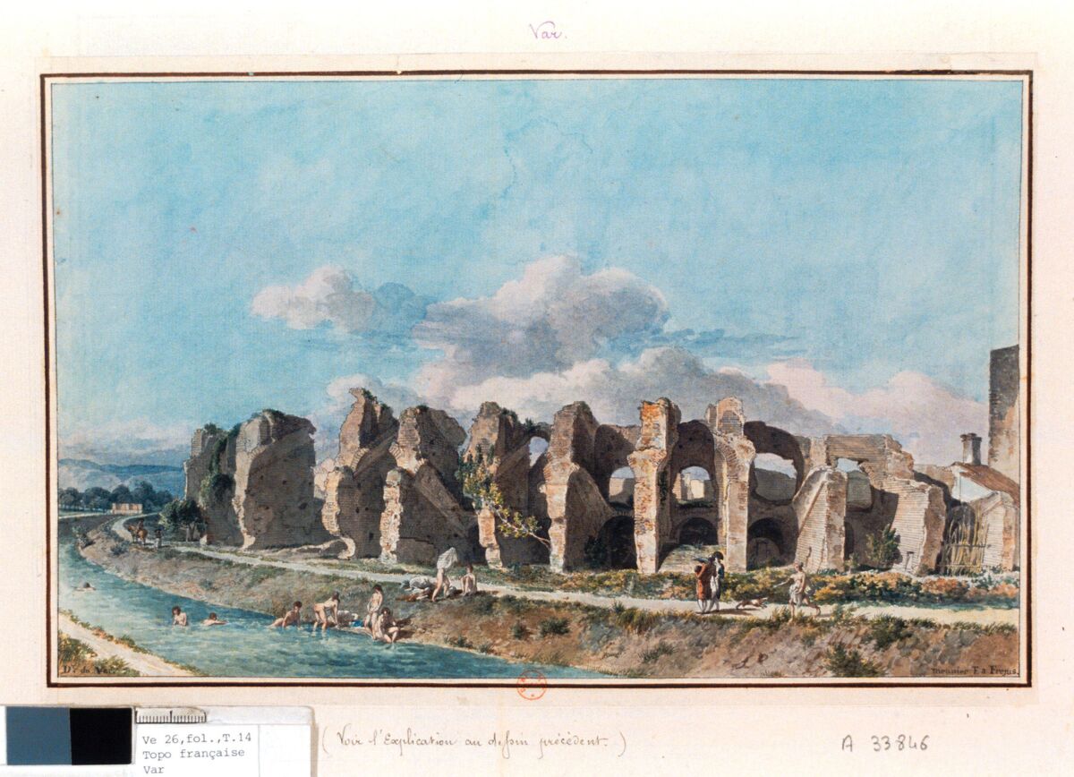 D.T du Var. [Fréjus. Vue extérieure des ruines des arènes] : [dessin] / meunier F. a Frejus