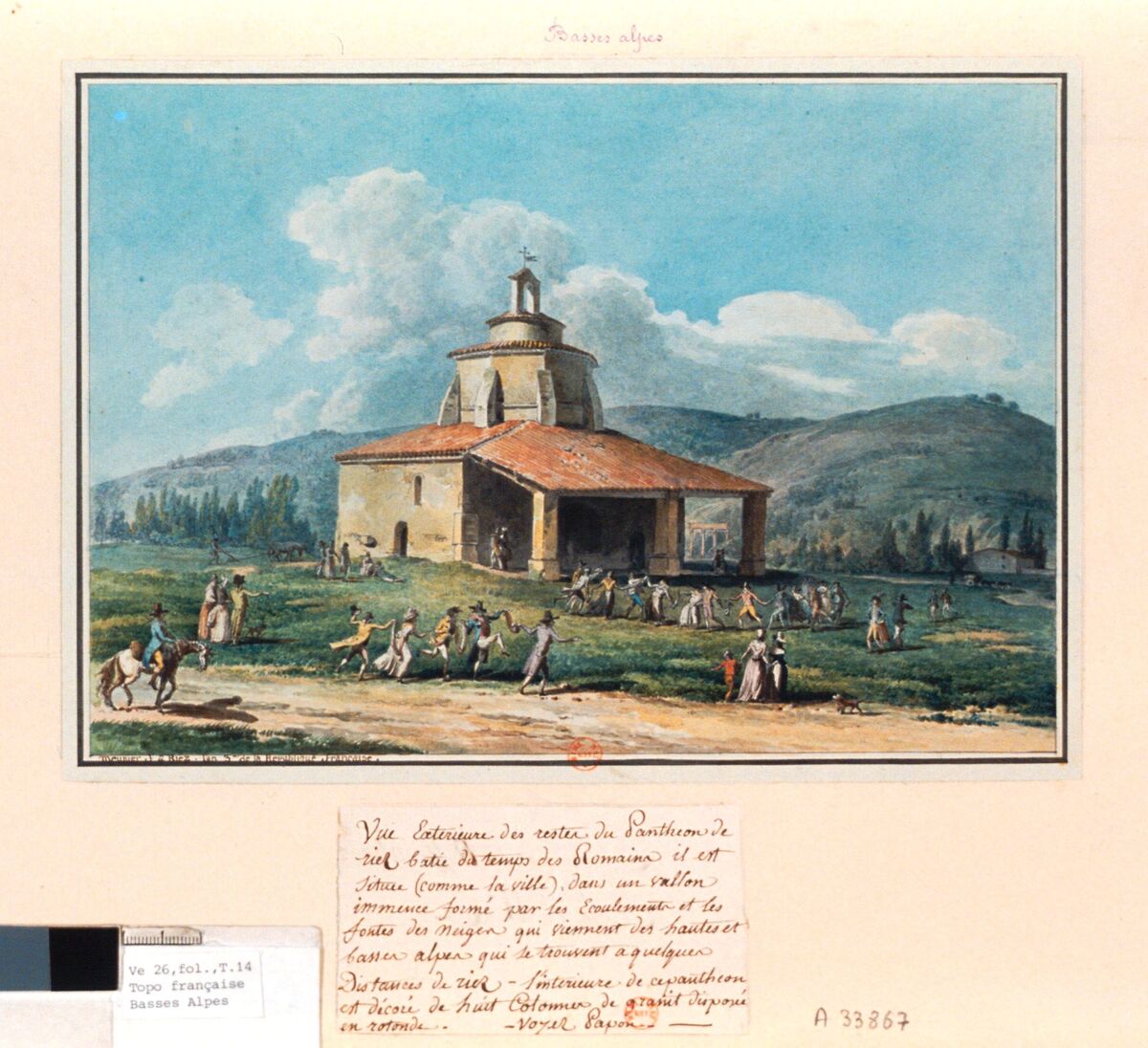 Vue Exterieure des restes du Pantheon de riez ... : [dessin] / Meunier f. a Riez l'an 3e de la Republique française