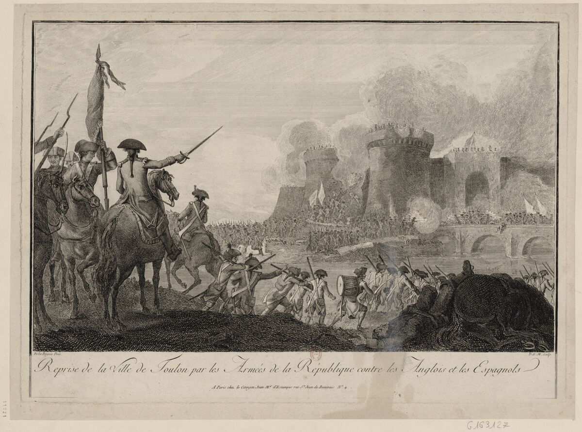Reprise de la ville de Toulon par les armées de la République contre les Anglais et les Espagnols : [estampe] / De la Peigna pinx. ; D.G.M. sculp.